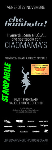 Lola Dinner&Disco...Venerdì 27 Novembre!